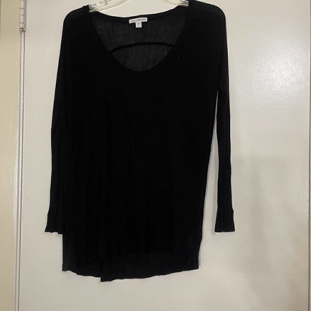 James Perse lightweight scoop neck black long sleeve knit shirt size 1 Small